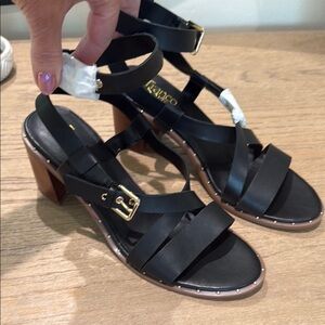 Franco Sarto Black Heeled Shoes with Geometric Heel